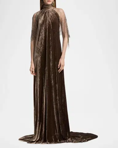 Ralph Lauren Collection Willow Velour Evening Dress | Thumbnail 4