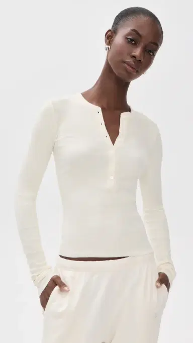 ÉTERNE Long Sleeve Henley Top | Thumbnail 2