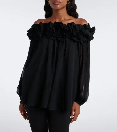 Carolina Herrera Floral-appliqué gathered silk top | Thumbnail 2