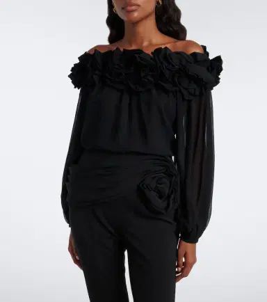 Carolina Herrera Floral-appliqué gathered silk top | Thumbnail 3
