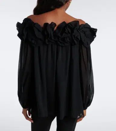 Carolina Herrera Floral-appliqué gathered silk top | Thumbnail 5