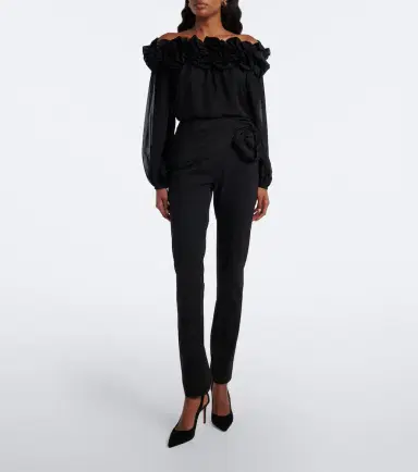 Carolina Herrera Floral-appliqué gathered silk top | Thumbnail 6