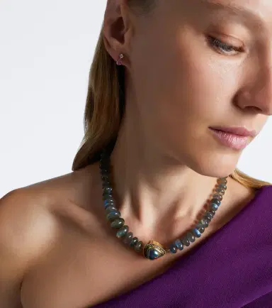Ileana Makri 18kt gold beaded necklace with gemstones | Thumbnail 4