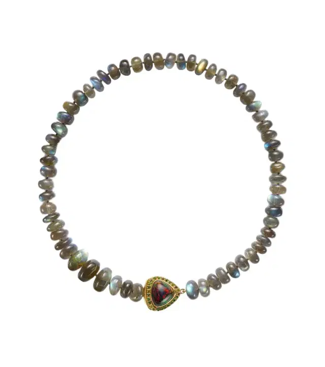 18kt gold beaded necklace with gemstones