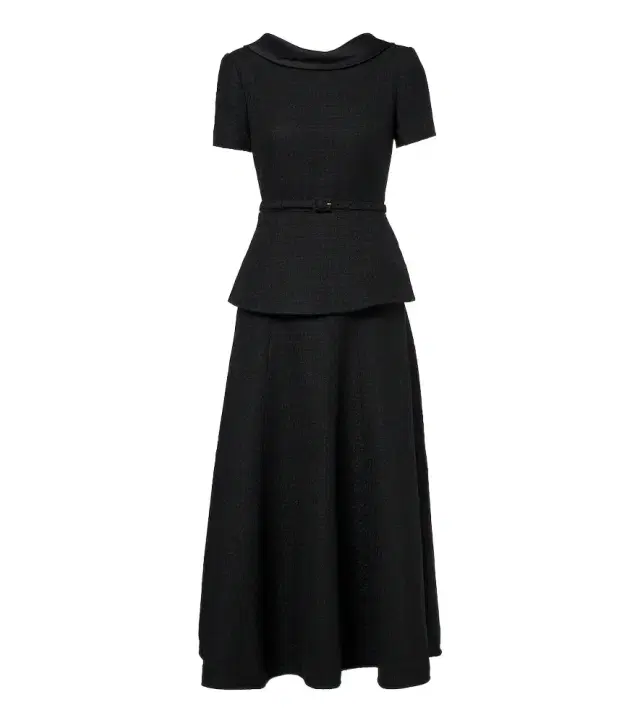 Belted peplum bouclé cocktail dress