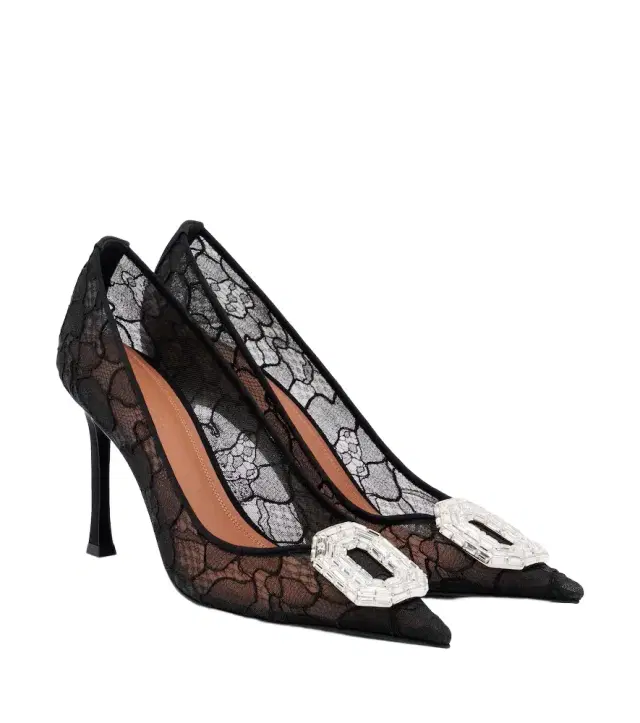 Camelia embellished lace pumps