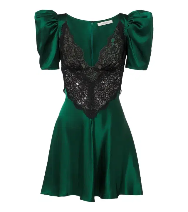Lace-trimmed silk satin minidress