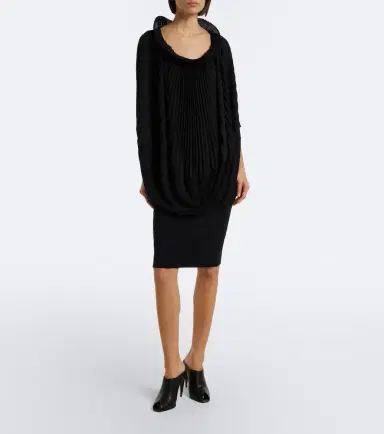Junya Watanabe Pleated wool-paneled midi dress | Thumbnail 4