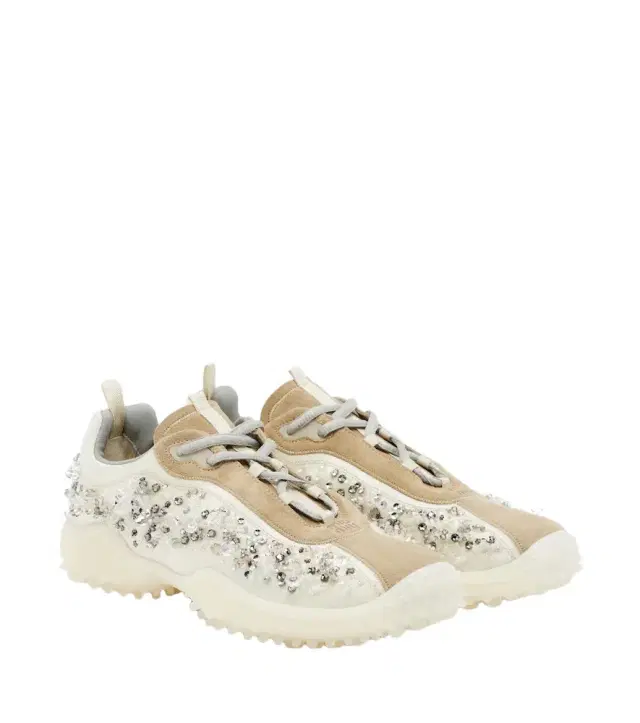 Bubble embellished suede-trimmed sneakers