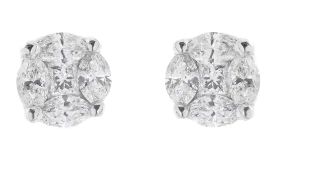Wish Fine Jewelry 0.92ct Diamond 18K Gold Illusion Stud Earrings