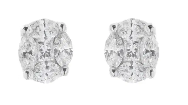 Wish Fine Jewelry 1.11ct Diamond 18K Gold Illusion Stud Earrings