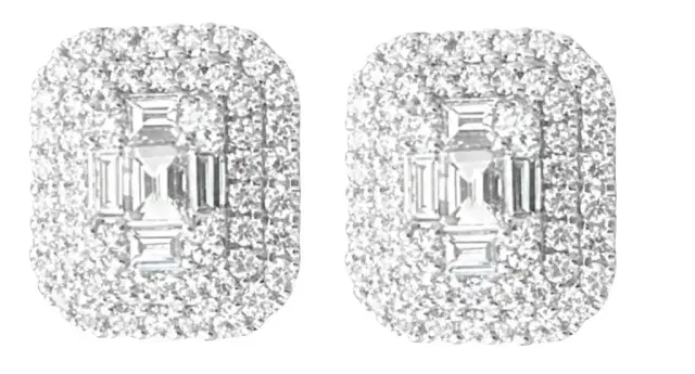 Wish Fine Jewelry 1.11ct Diamond 18K Gold Square Pave Earrings