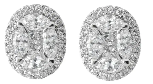 Wish Fine Jewelry 1.58ct Diamond 18K Gold Illusion Halo Earrings