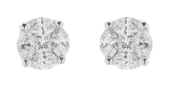 Wish Fine Jewelry 1.64ct Diamond 18K Gold Illusion Stud Earrings