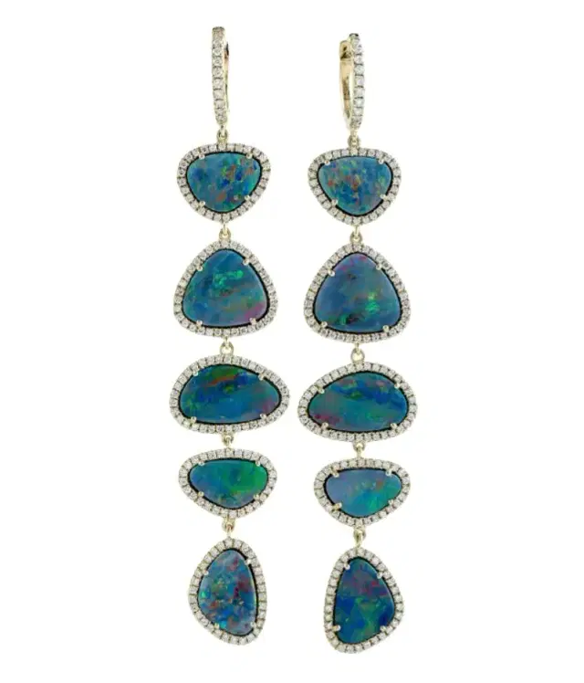 Wish Fine Jewelry 17.22ct Opal Diamond Dangle 18K Gold Earrings