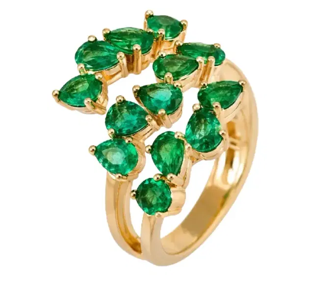 Wish Fine Jewelry 2.30ct Emerald 18K Gold Multi Row Ring
