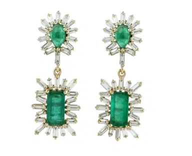 Wish Fine Jewelry 2.67ct Diamonds Emerald 18K Gold Drop Earrings | Thumbnail 1
