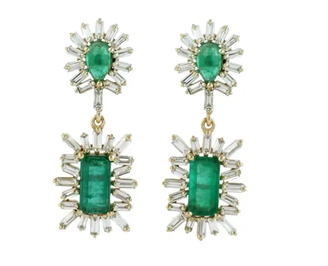 Wish Fine Jewelry 2.67ct Diamonds Emerald 18K Gold Drop Earrings
