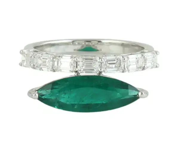 Wish Fine Jewelry 3.3ct Diamond Emerald 18K Gold Double Row Ring