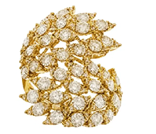 Wish Fine Jewelry 3.40ct Diamond 18K Gold Cluster Leaf Bypass Ring