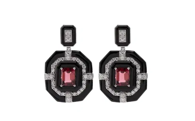 Wish Fine Jewelry 7.331ct Diamond Tourmaline Onyx 18K Gold Statement Drop Earrings
