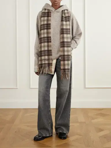 Acne Studios Logo-embroidered Fringed Checked Cashmere And Wool-blend Scarf | Thumbnail 2
