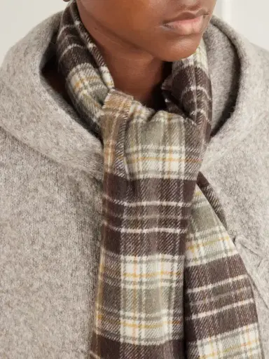 Acne Studios Logo-embroidered Fringed Checked Cashmere And Wool-blend Scarf | Thumbnail 3