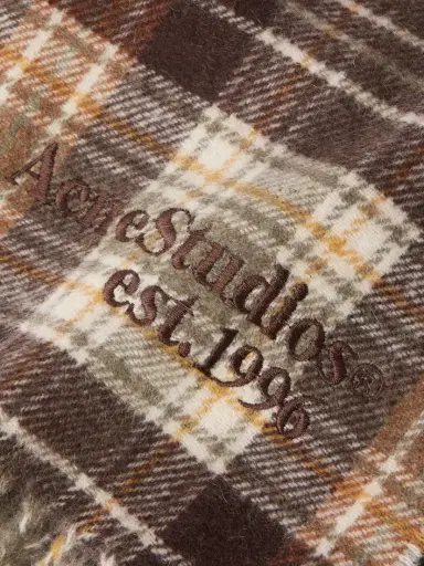 Acne Studios Logo-embroidered Fringed Checked Cashmere And Wool-blend Scarf | Thumbnail 4