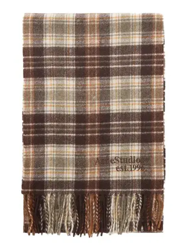 Acne Studios Logo-embroidered Fringed Checked Cashmere And Wool-blend Scarf | Thumbnail 1