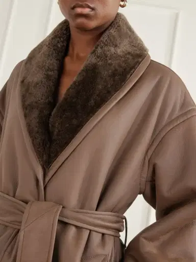 Joseph Manu Belted Shearling-trimmed Leather Jacket | Thumbnail 4 Joseph Manu Belted Shearling-trimmed Leather Jacket | Thumbnail 4
