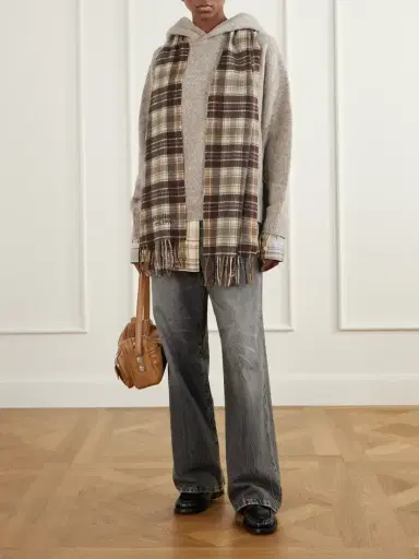 Acne Studios Layered Checked Poplin-trimmed Wool-blend Sweater | Thumbnail 2