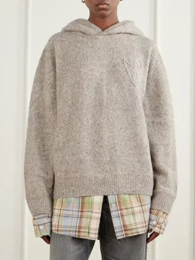 Acne Studios Layered Checked Poplin-trimmed Wool-blend Sweater | Thumbnail 3