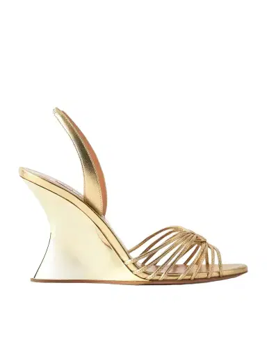 Aquazzura Serenity 95 Metallic Leather Wedge Sandals | Thumbnail 1 Aquazzura Serenity 95 Metallic Leather Wedge Sandals | Thumbnail 1