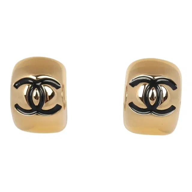 Chanel Mini CC Hoop Stud Earrings Black Resin, Gold Tone Hardware