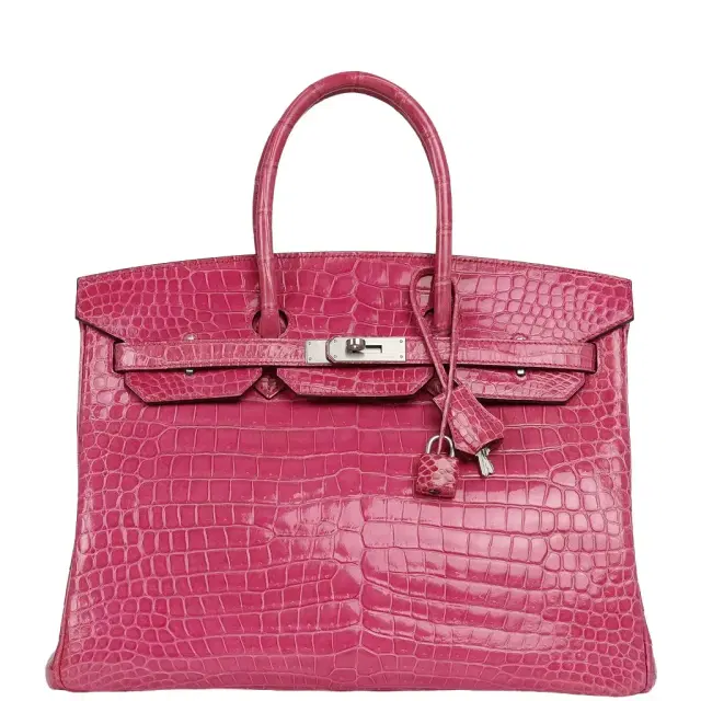 Pre-owned Hermes Birkin 35 Rose Scheherazade Shiny Porosus Crocodile Palladium Hardware Pre-owned Hermes Birkin 35 Rose Scheherazade Shiny Porosus Crocodile Palladium Hardware
