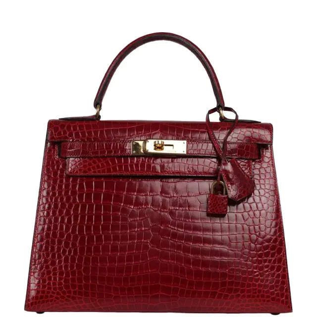 Vintage Hermes Kelly Sellier 28 Bordeaux Shiny Porous Crocodile Gold Hardware Vintage Hermes Kelly Sellier 28 Bordeaux Shiny Porous Crocodile Gold Hardware