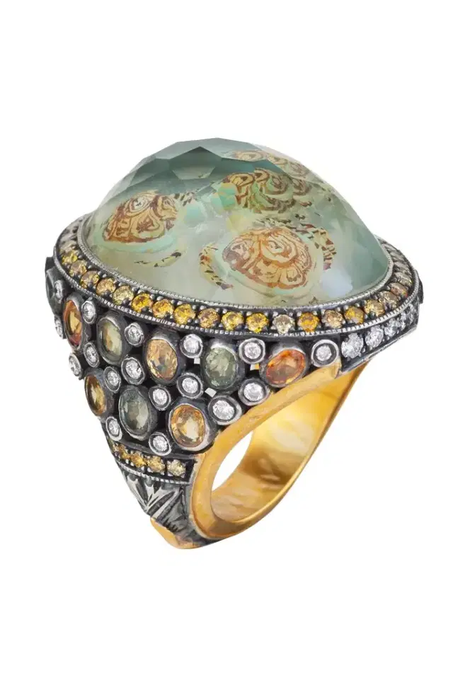 SEVAN BICAKCI Sapphire Yellow Diamond Carved Turtle Ring