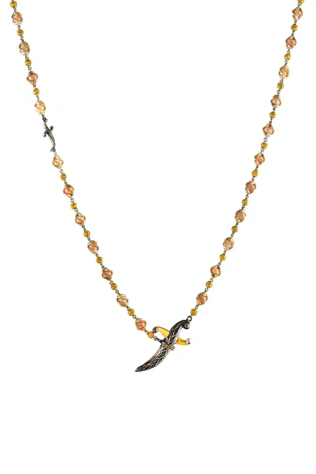 SEVAN BICAKCI Yellow White Diamond Coral Dagger Necklace