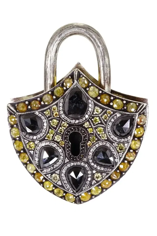 SEVAN BICAKCI Black Yellow Diamond Shield Keyhole Pendant