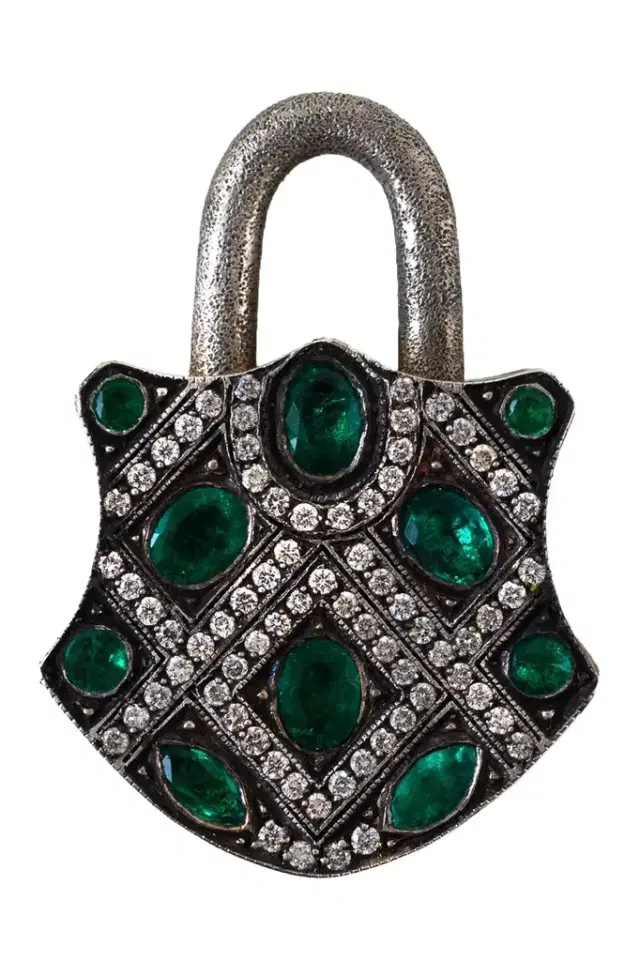 SEVAN BICAKCI Green Garnet Yellow Brown Diamond Padlock Pendant