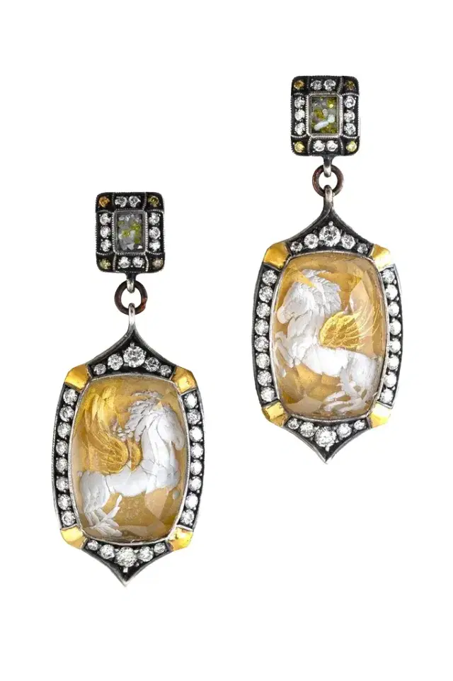Yellow Diamond Carved Rock Pegasus Earrings