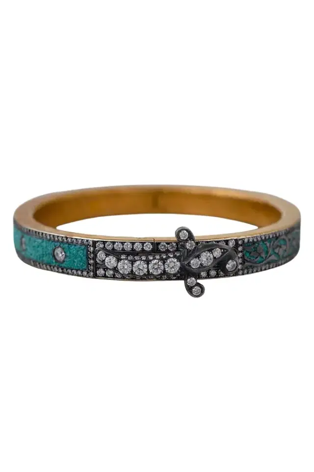 Turquoise Micro Mosaic Wide Bangle Bracelet