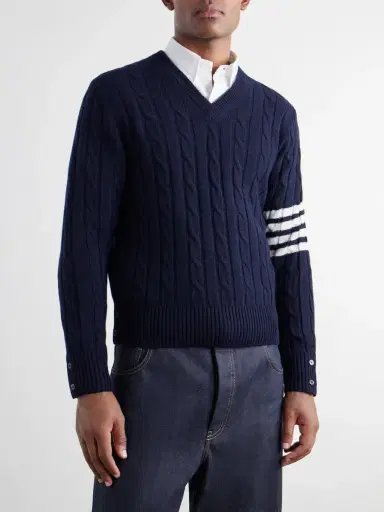 Thom Browne 4-Bar Stripe Cable-Knit Cashmere Sweater - Men | Thumbnail 3 Thom Browne 4-Bar Stripe Cable-Knit Cashmere Sweater - Men | Thumbnail 3