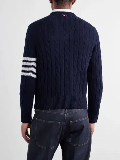 Thom Browne 4-Bar Stripe Cable-Knit Cashmere Sweater - Men | Thumbnail 4 Thom Browne 4-Bar Stripe Cable-Knit Cashmere Sweater - Men | Thumbnail 4