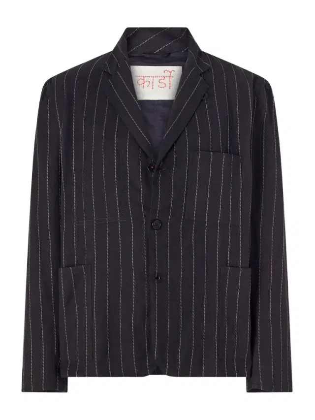 Kardo Somesh Embroidered Striped Herringbone Cotton Suit Jacket - Men
