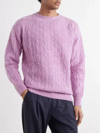 Drake's Cable-Knit Brushed Wool Sweater - Men | Thumbnail 3