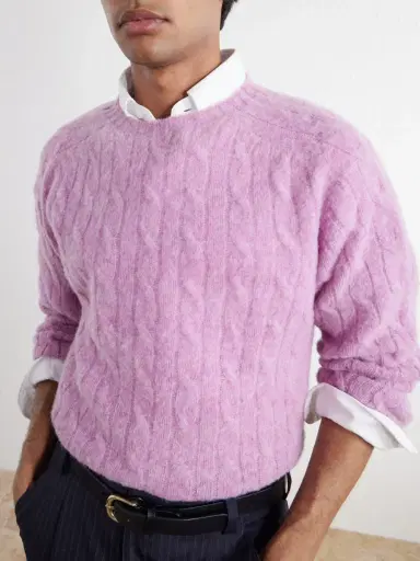 Drake's Cable-Knit Brushed Wool Sweater - Men | Thumbnail 5