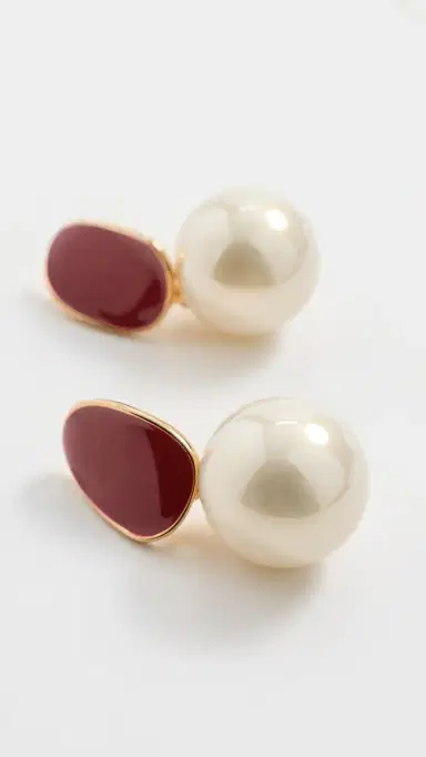 By Adina Eden Colored Enamel Pearl Drop Stud Earrings | Thumbnail 4