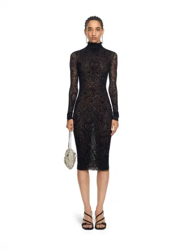 Off-White Paisley Flock Mock-Neck Midi Dress | Thumbnail 2