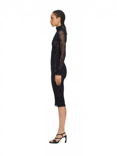 Off-White Paisley Flock Mock-Neck Midi Dress | Thumbnail 3